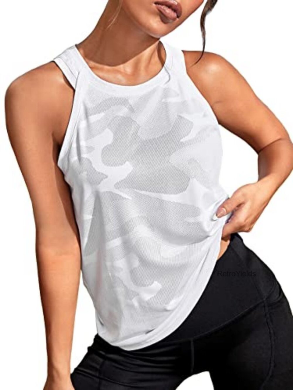 Sleeveless Camo Print Workout Tank Top - Quick Dry Athletic Yoga Shirt